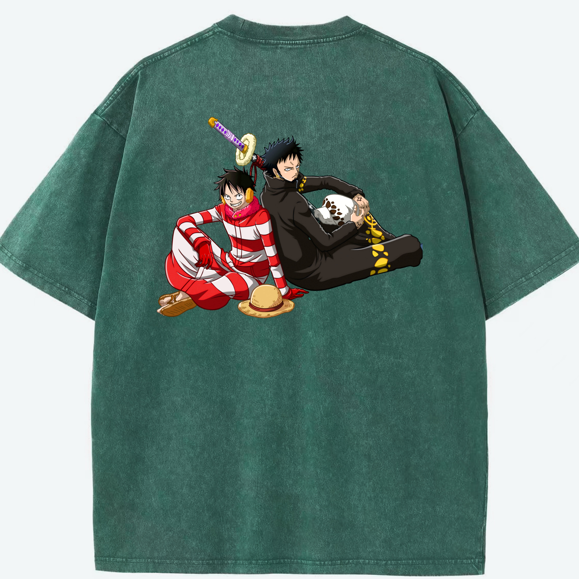 ワンピース モンキー・D・ルフィ ONE PIECE Monkey D. Luffy 綿100% ヴィンテージ風 半袖Tシャツ（背面プリント）